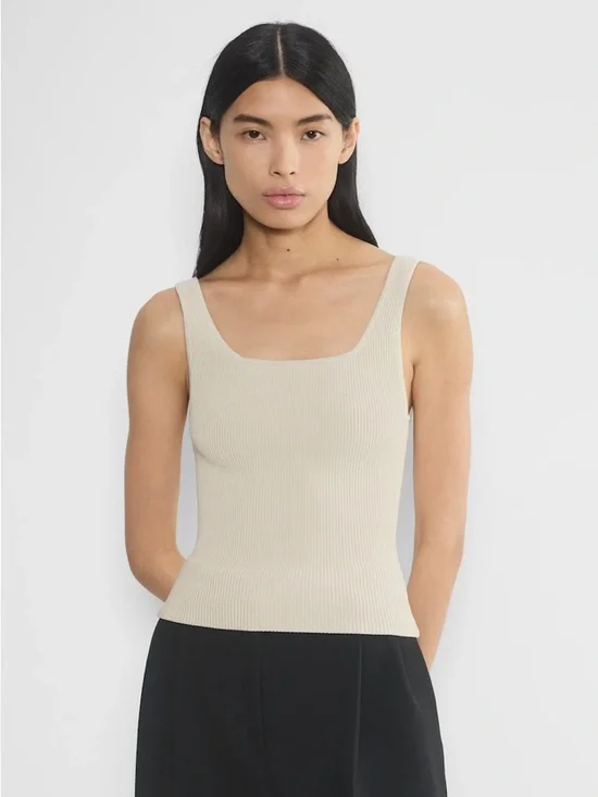 Aritzia Ribbed Sculpt Knit Square-Neck Tank Top in Light Beige - Picture 1 of 9